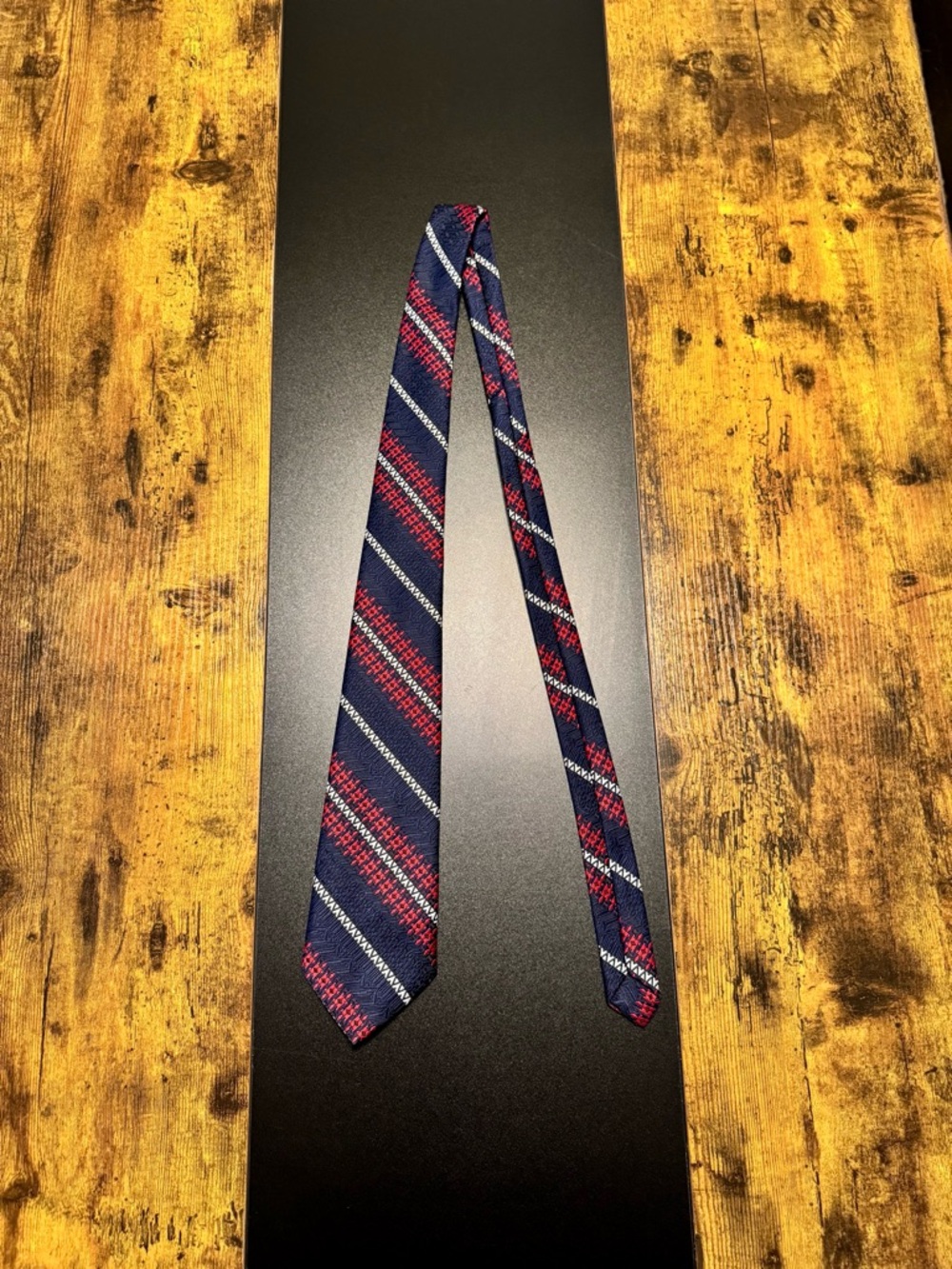 Vintage 80s Haband Como Italy Navy Red Striped Tie Woven Geometric